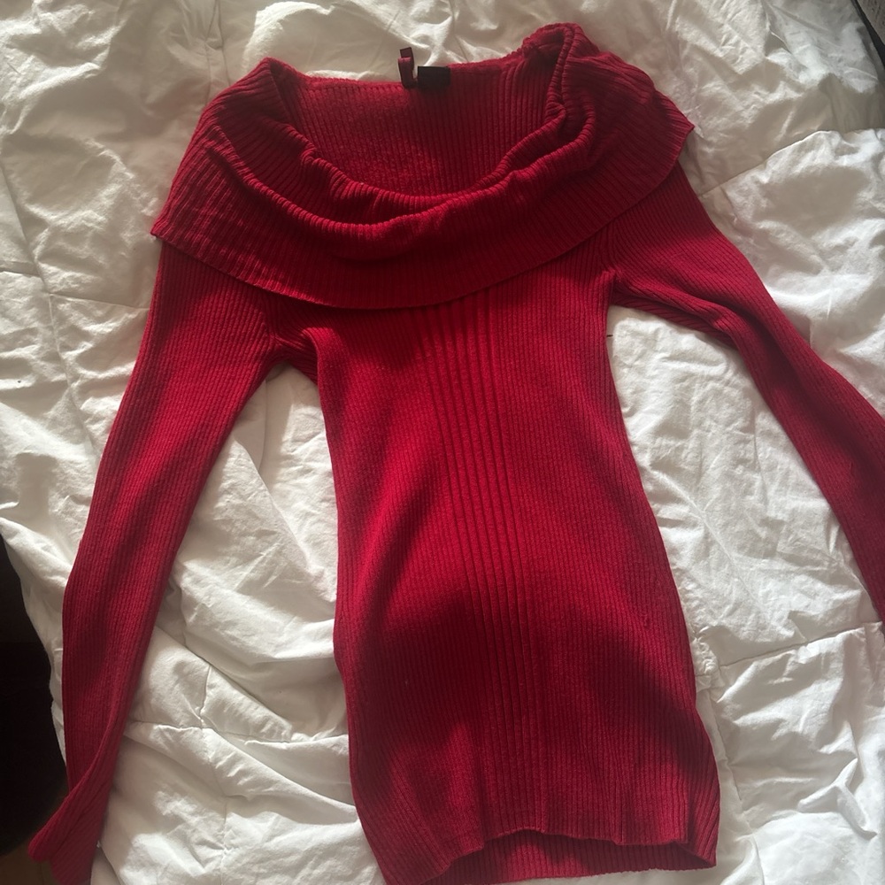 Elegant Red Off-Shoulder Sweater